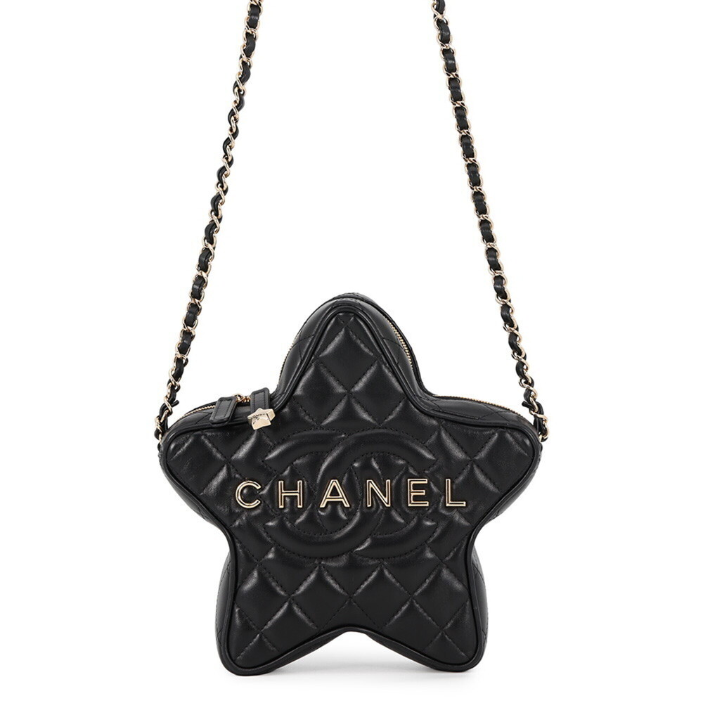 Chanel Chain Shoulder Bag, Matelassé, Coco Mark, Star, Lambskin, AS4579, Blac...